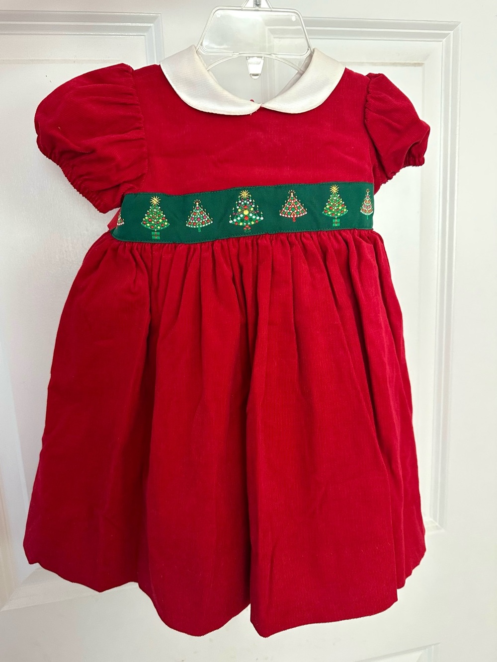 Jack & Teddy Baby Girl Red Corduroy Christmas Tree Dress Peter Pan 18M USA